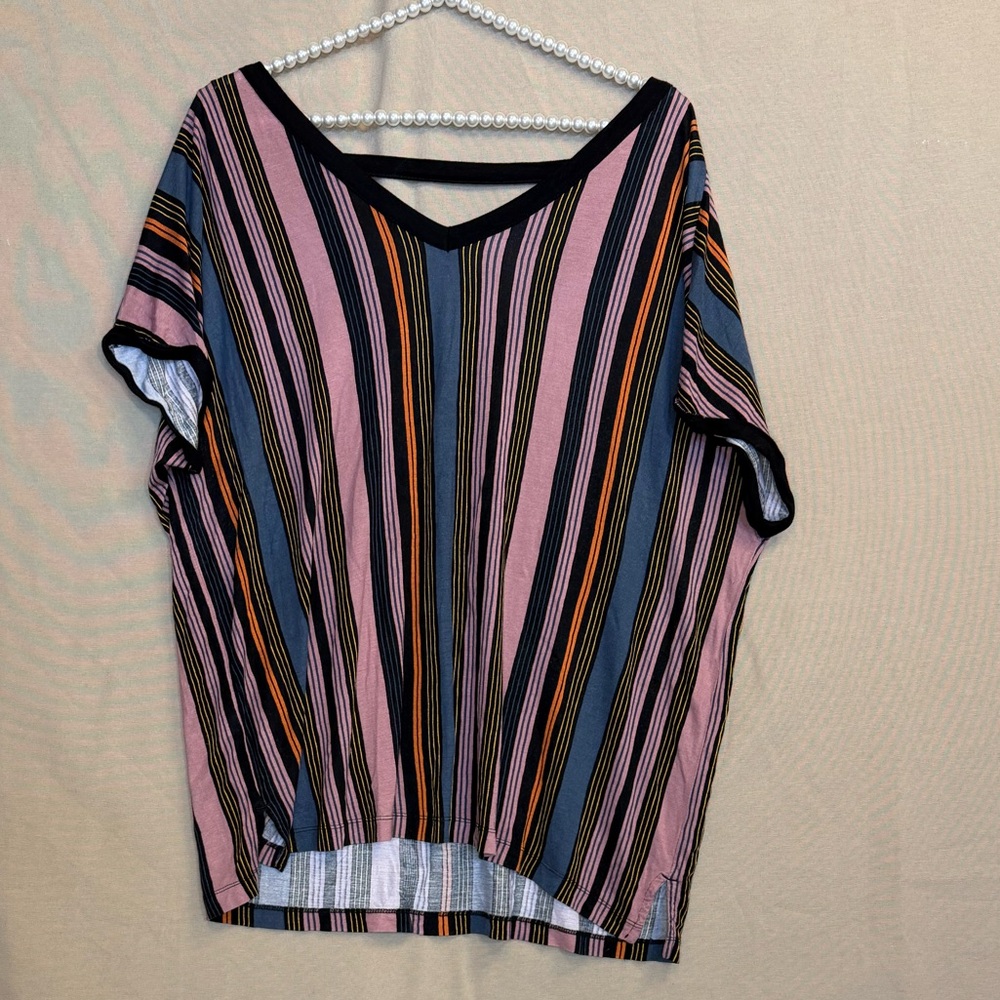 LOFT Striped Blouse with Pink, Orange, and Black